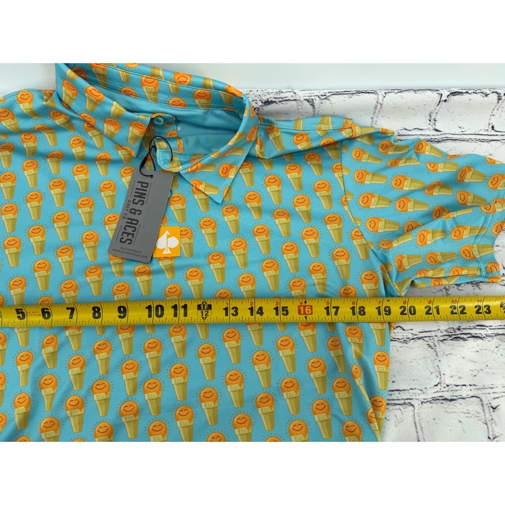 NEW Pins & Aces Mens Ice Cream Cone Performance Golf Polo Blue Orange Medium NEW - Picture 6 of 7